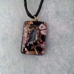 2/35$ Gorgeous Vetro di murano golden floral rectangle pendant